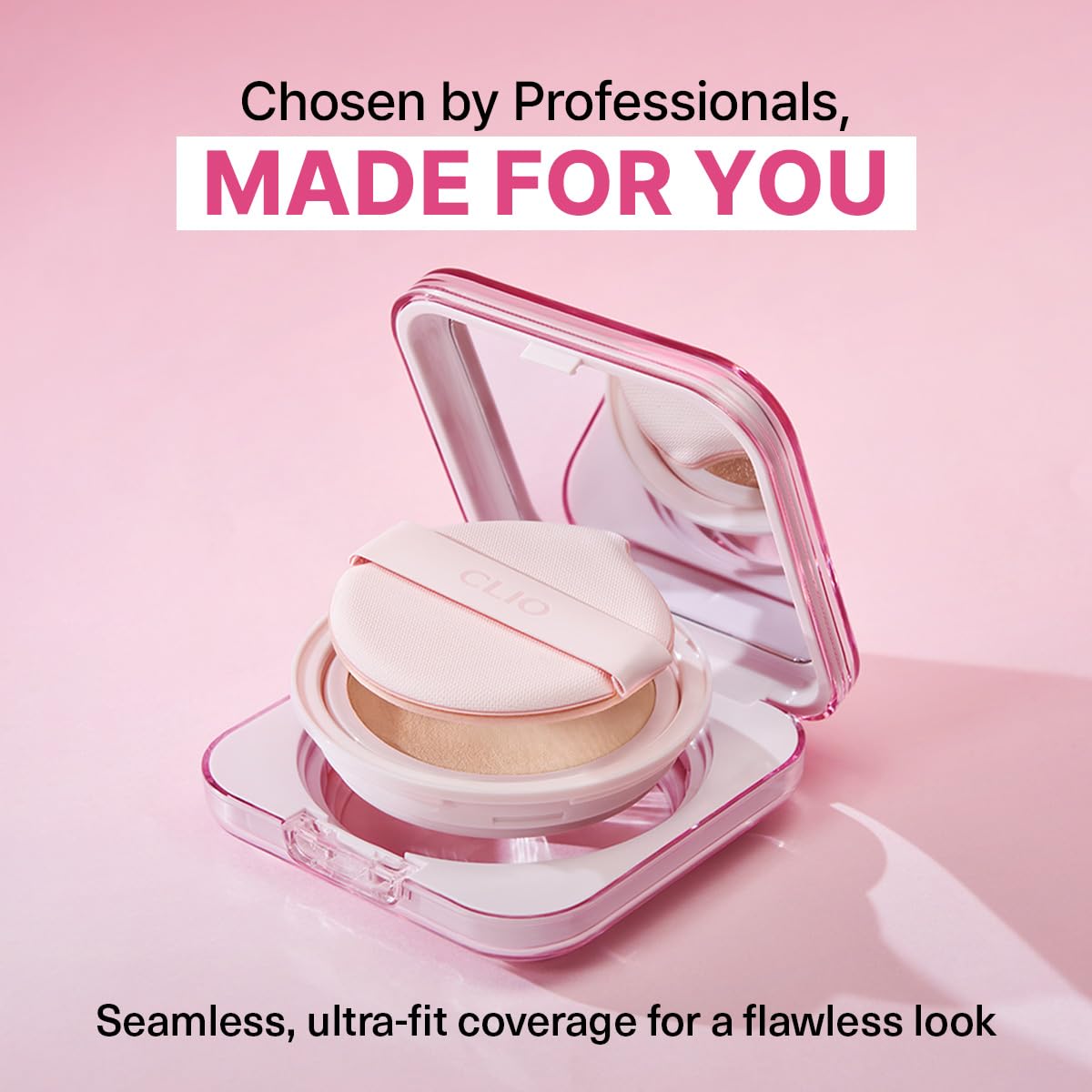CLIO PROFESSIONAL cushion on vanity styled scene showing daily routine benefit