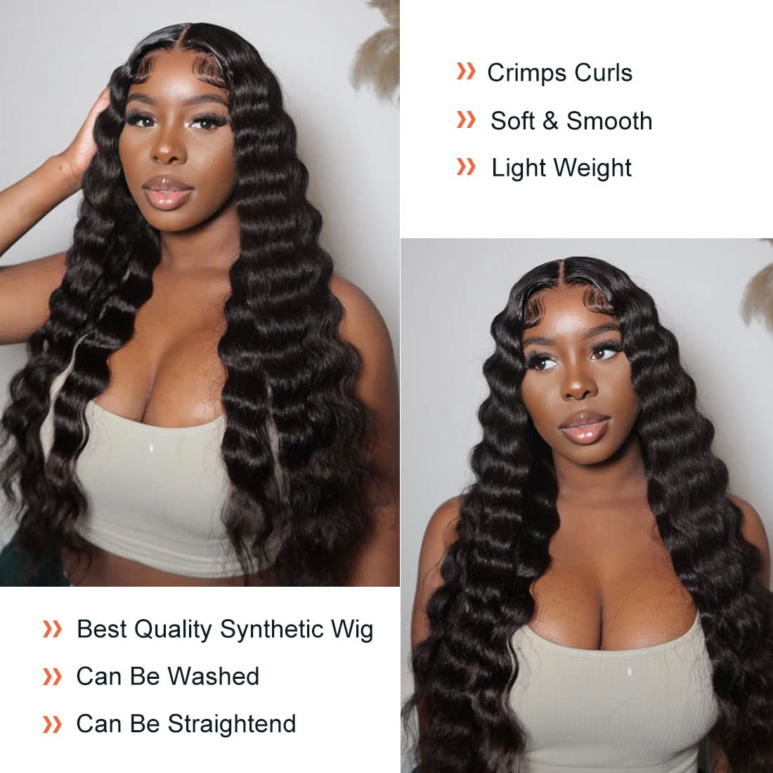 CLIONE full-length 28-inch wig displayed to show long curls and scale