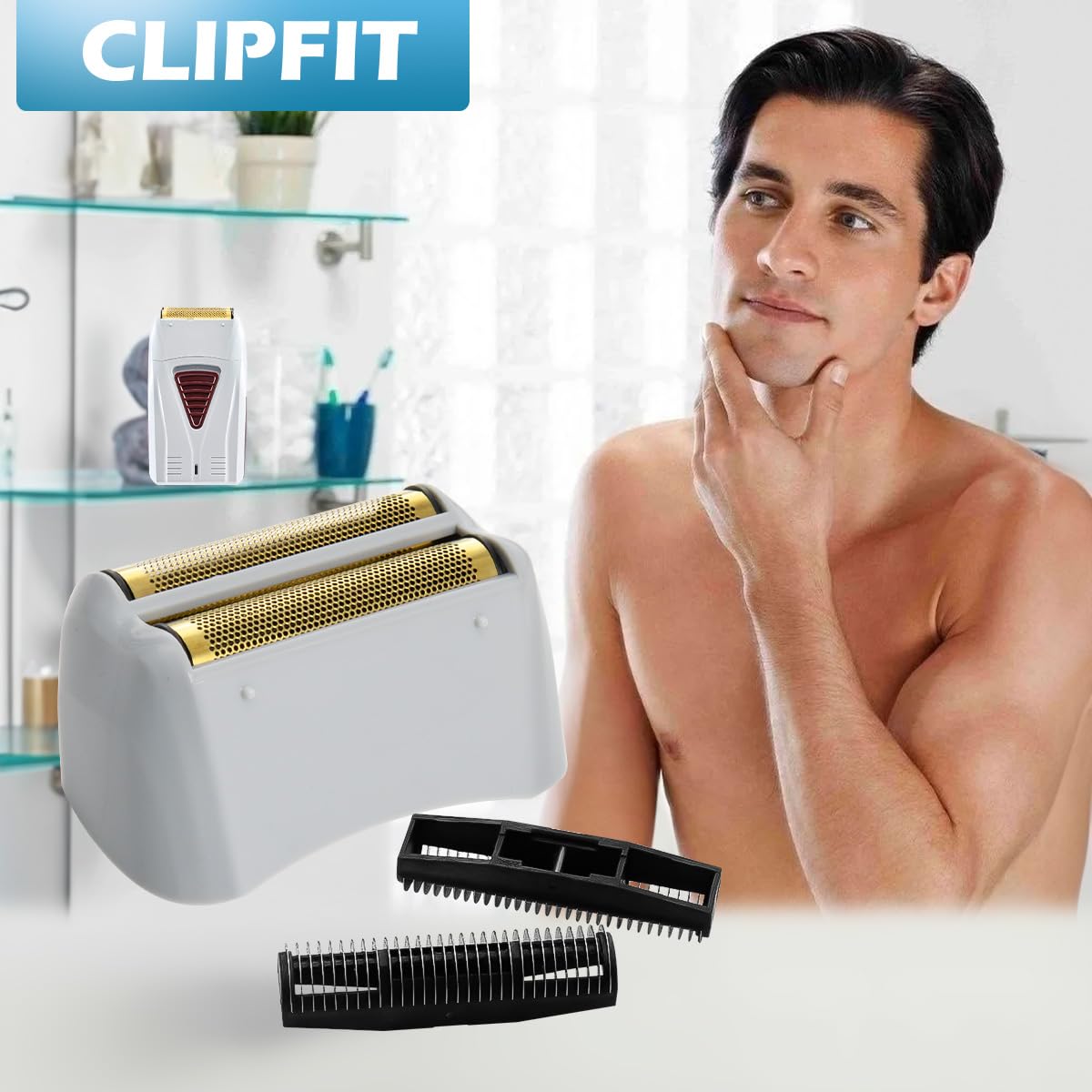 CLIPFIT replacement parts laid out showing included foils and cutters for convenience