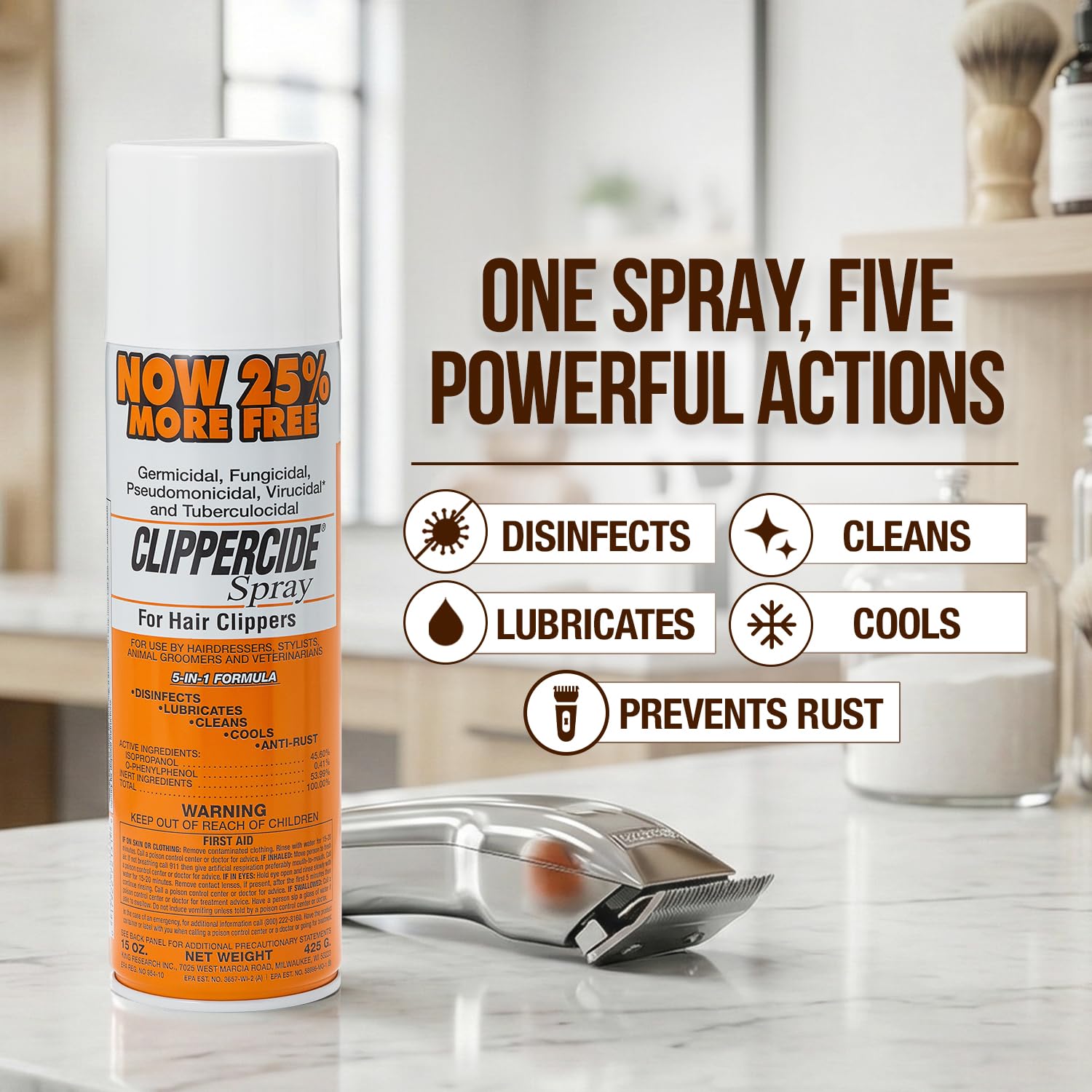 CLIPPERCIDE nozzle close-up demonstrating precise high-pressure spray