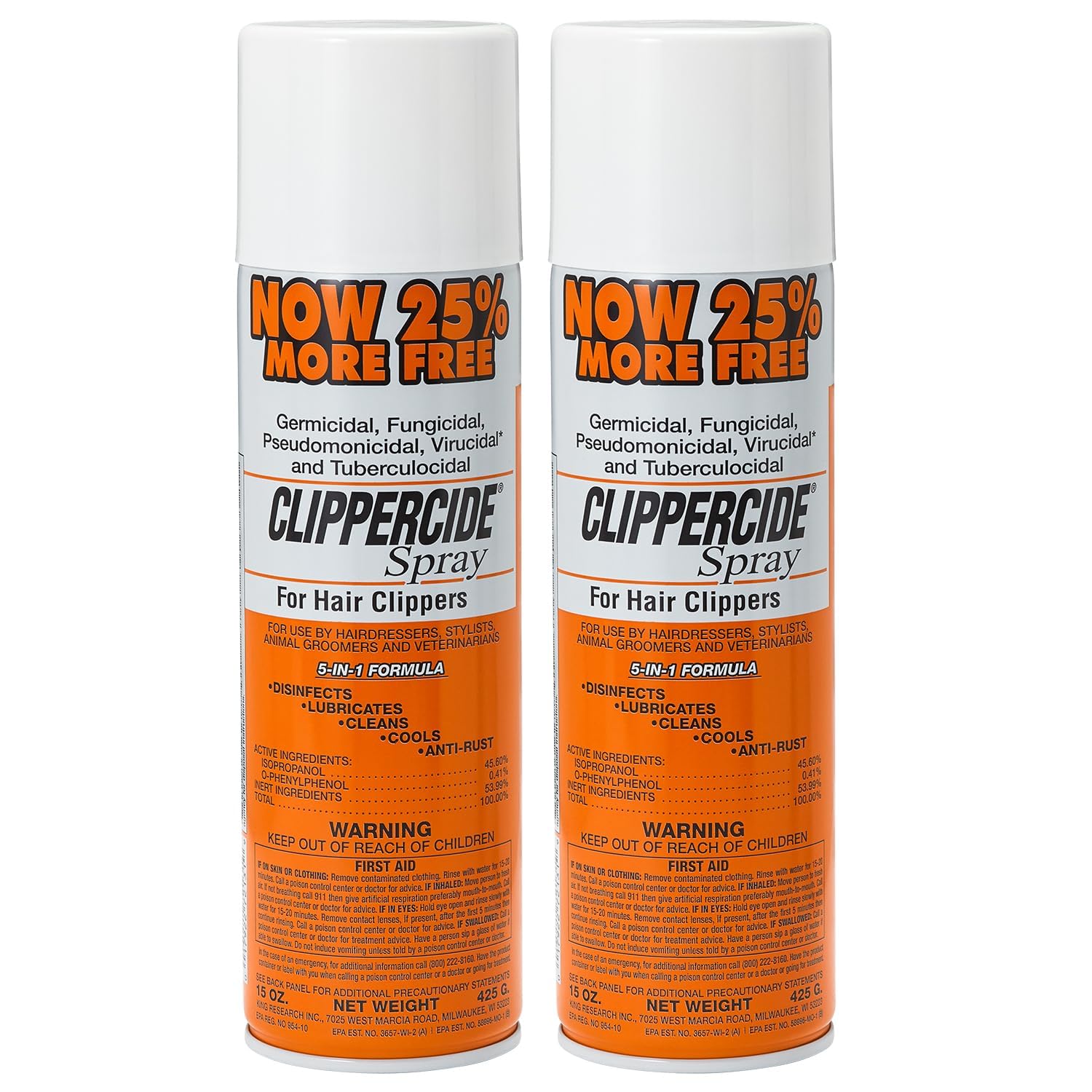 CLIPPERCIDE front view of 2-pack cans showing branding and label benefits