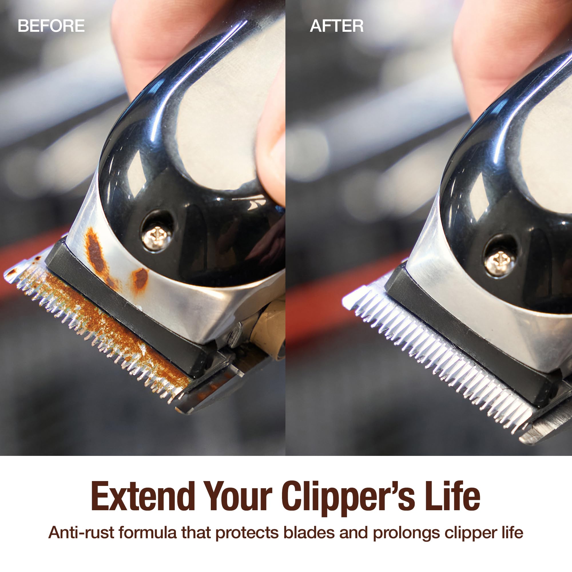 Hand holding CLIPPERCIDE shows 15oz scale for salon convenience