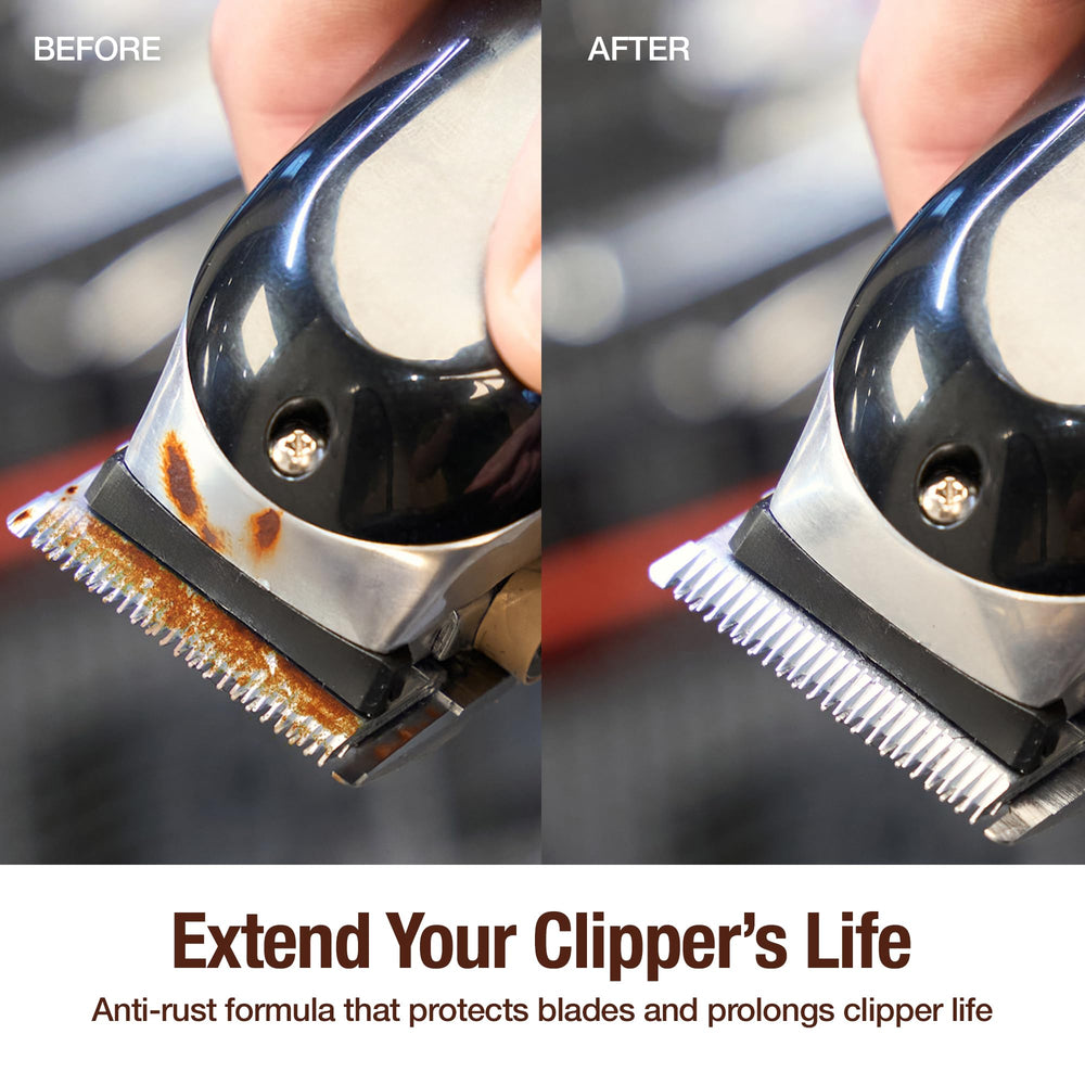 Hand holding CLIPPERCIDE shows 15oz scale for salon convenience