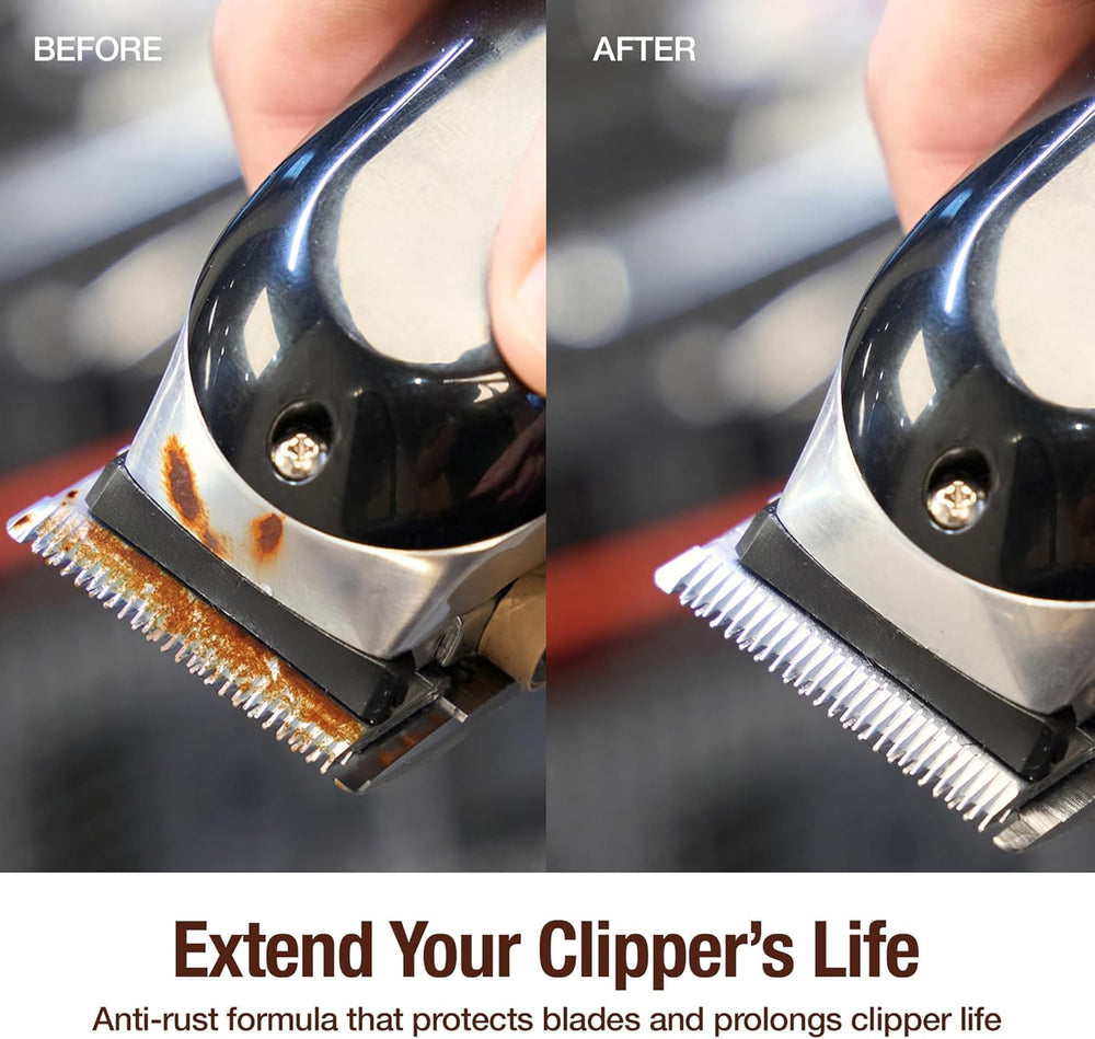 CLIPPERCIDE 15oz can next to electric clippers showing size and professional fit