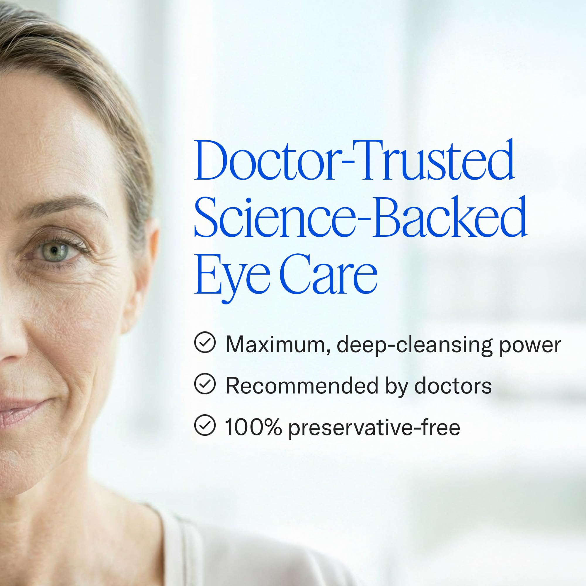 Cliradex applied to closed eyelids demonstrating safe, gentle use and comfort