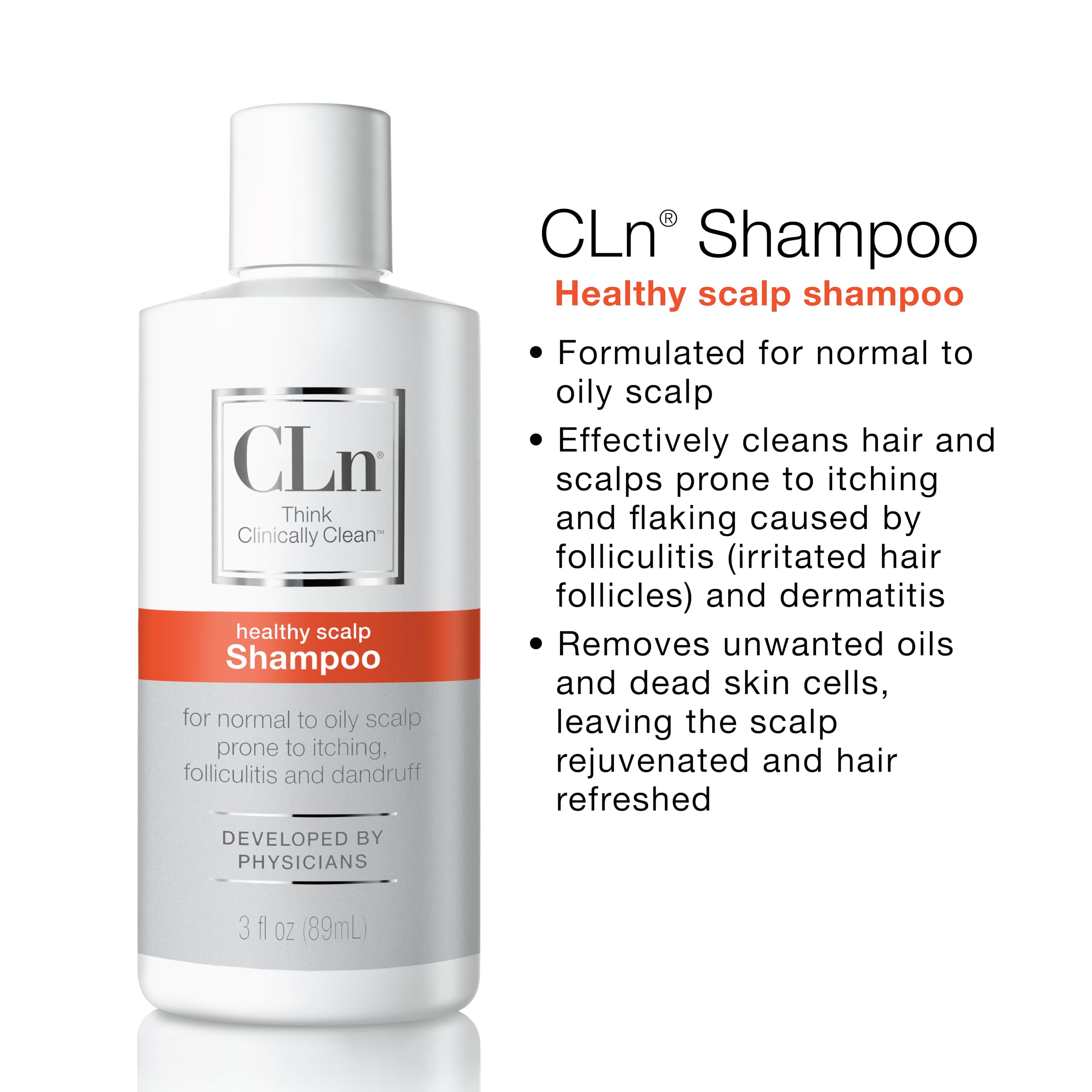 CLn bottle beside color-treated hair product, color-safe benefit