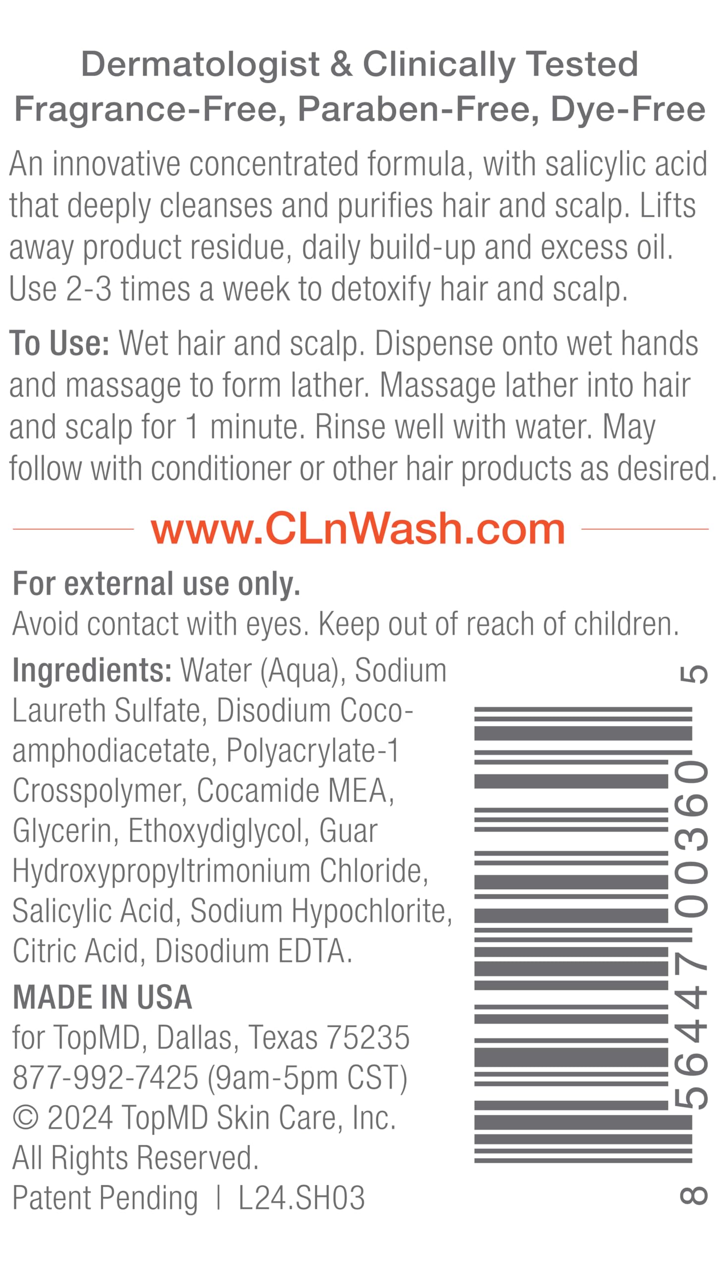 CLn label close-up highlighting active ingredients and clarity benefit