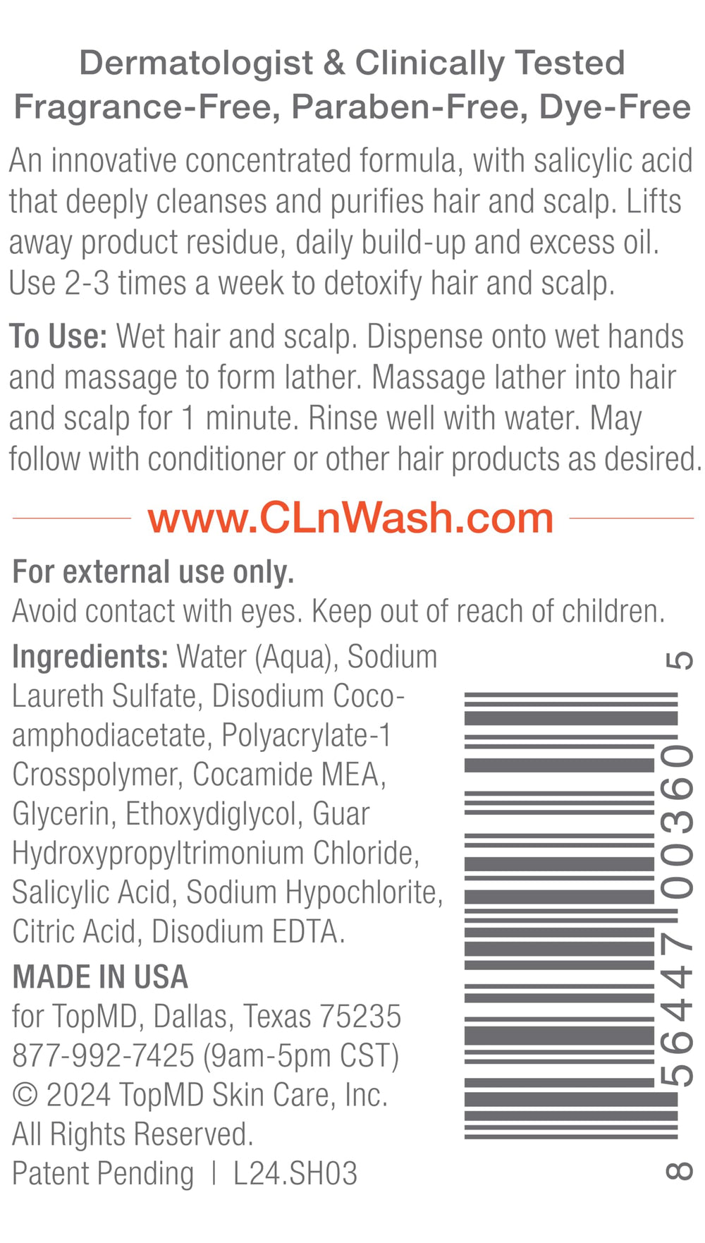 CLn label close-up highlighting active ingredients and clarity benefit