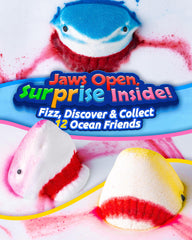 CLOUQUAR fizzing shark bath bomb creating red bubbles and engaging sensory play