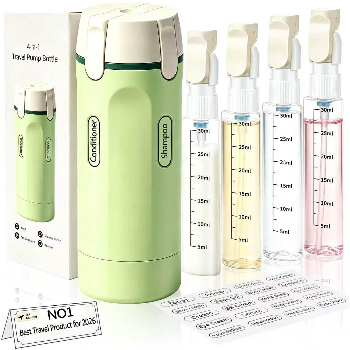 CLRDZN front view of 4-in-1 dispenser showing compact design and travel convenience