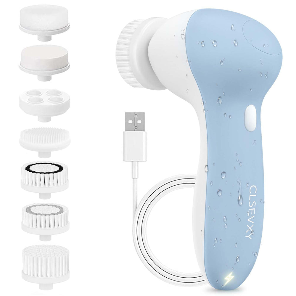 CLSEVXY front view showing device and seven heads for complete facial care