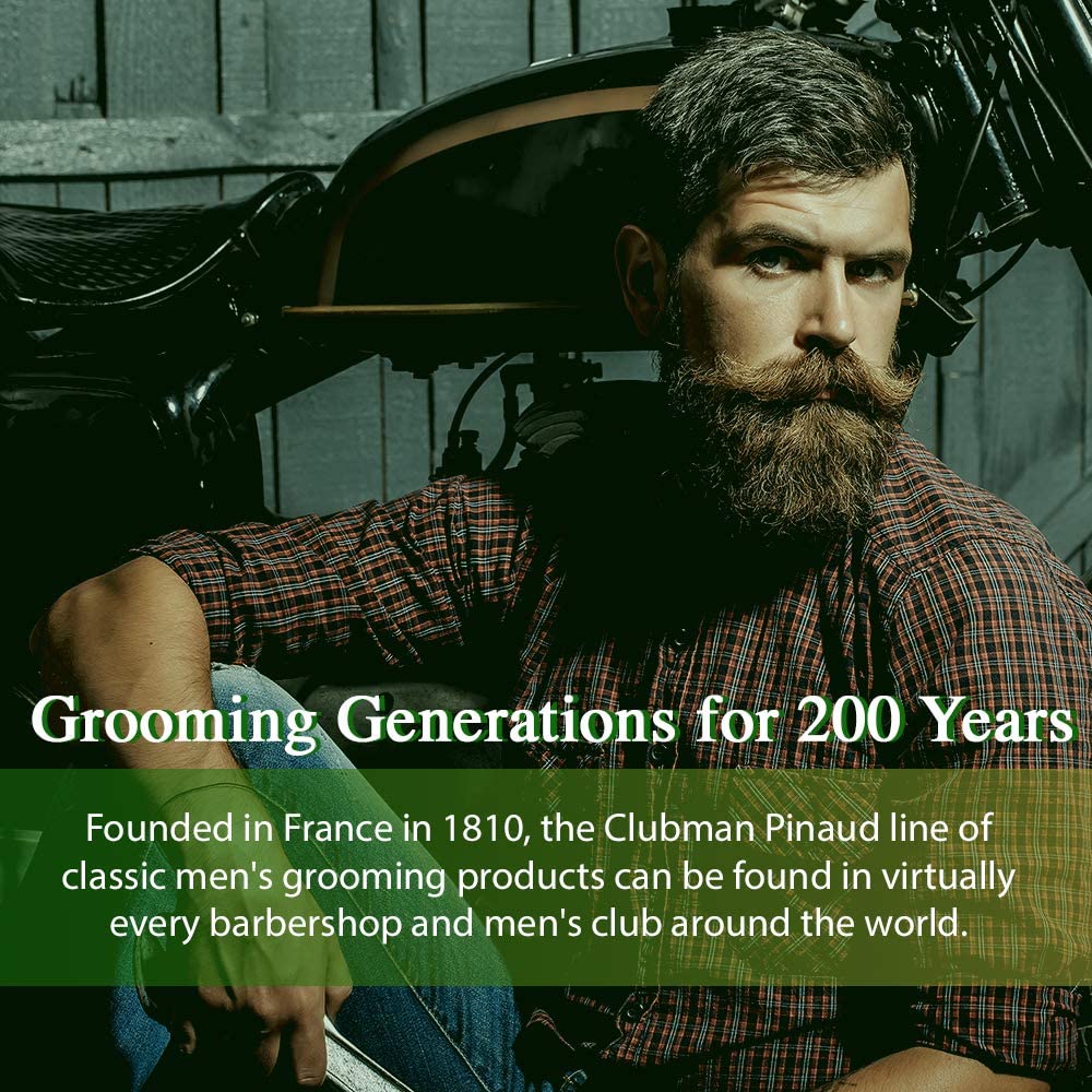 Clubman moustache wax applied with fingertips demonstrating simple quick styling benefit
