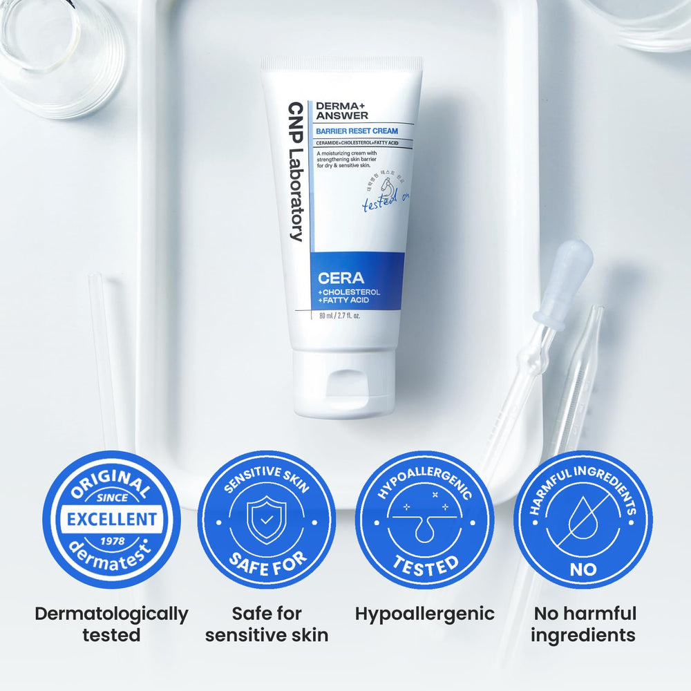 CNP barrier reset cream label close-up showing ingredient and usage info