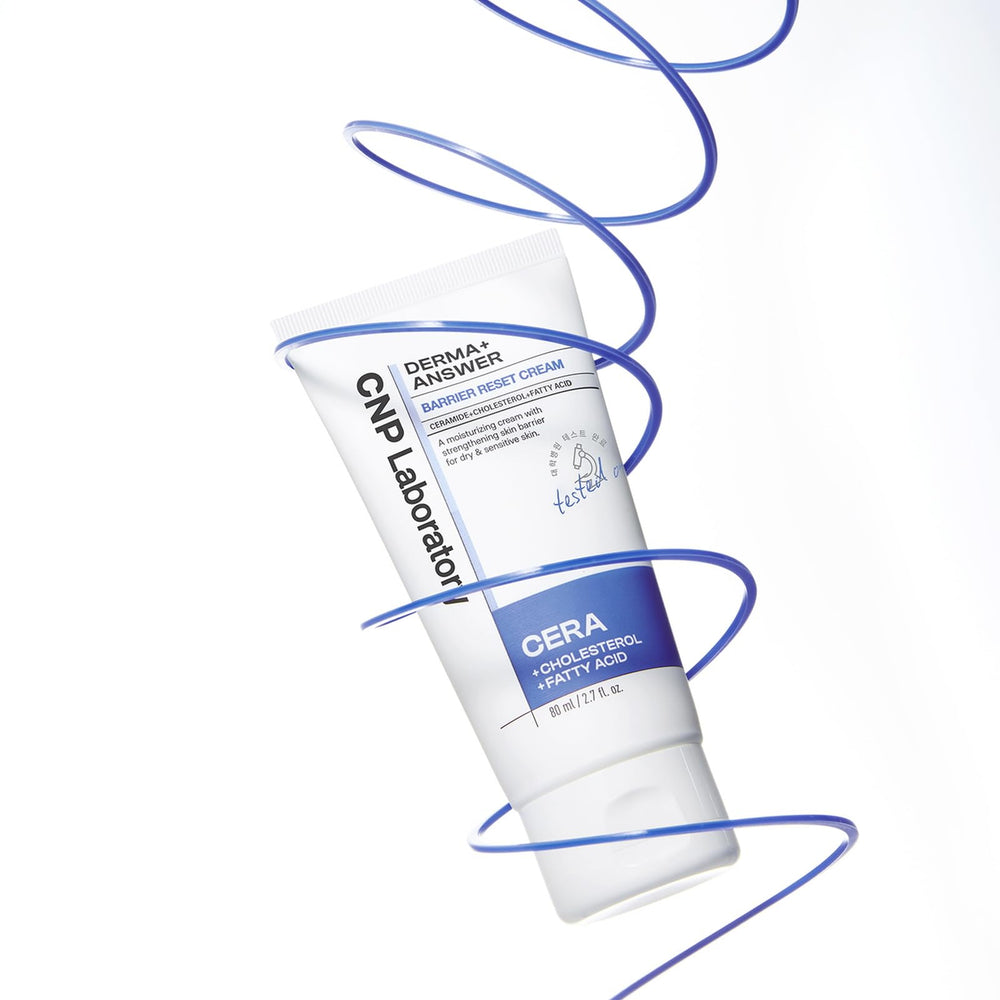 CNP barrier reset cream on bathroom counter lifestyle scene conveying daily use
