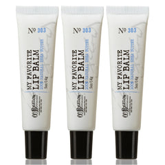 C.O. Bigelow front packaging showing three lip balm tubes and easy hydration