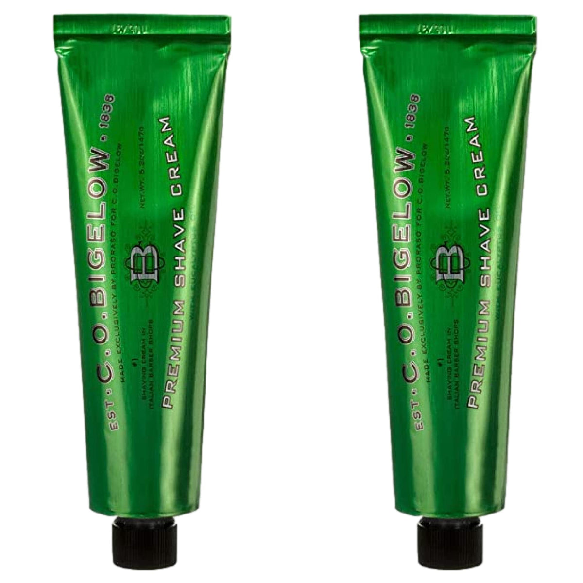 C. O. Bigelow front packaging showing two 5.2 oz tubs for value and performance