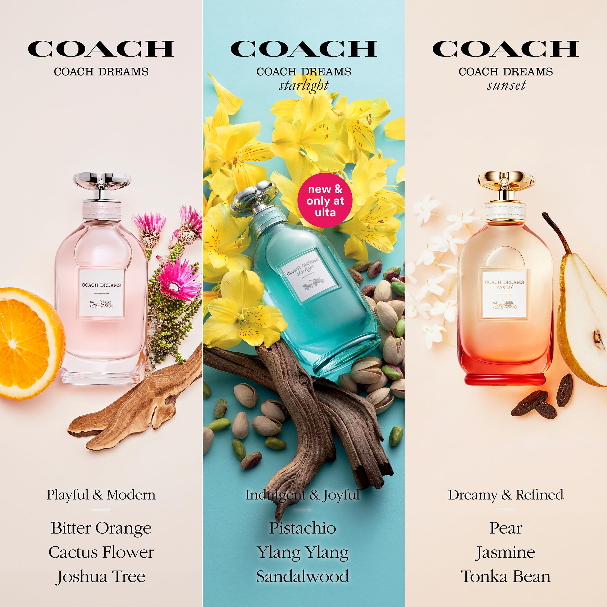Coach Dreams size comparison with coin showing 0.33 fl oz scale benefit easy carry
