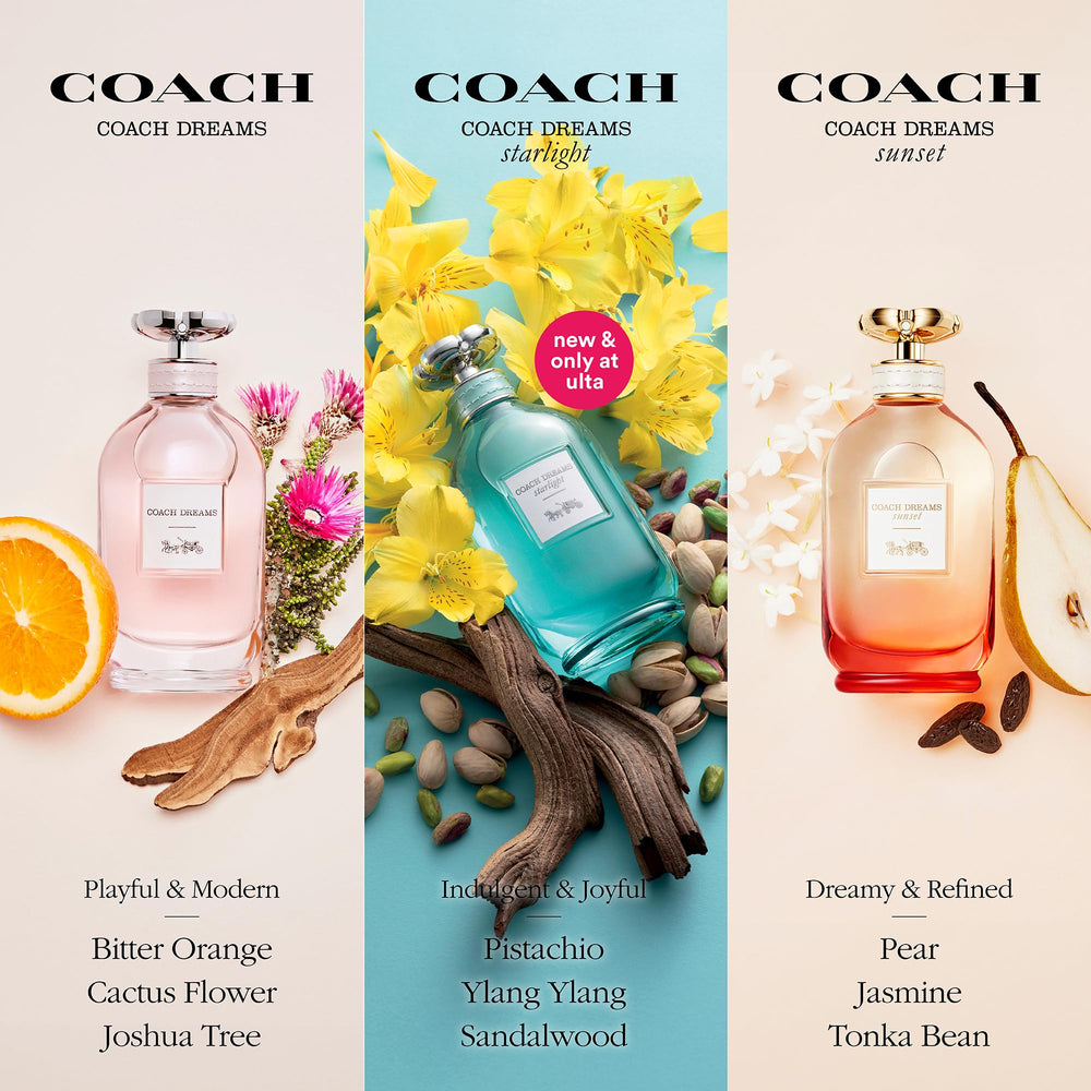 Coach Dreams Sunset displayed in a sunset-inspired setting conveying warm fruity-floral vibes
