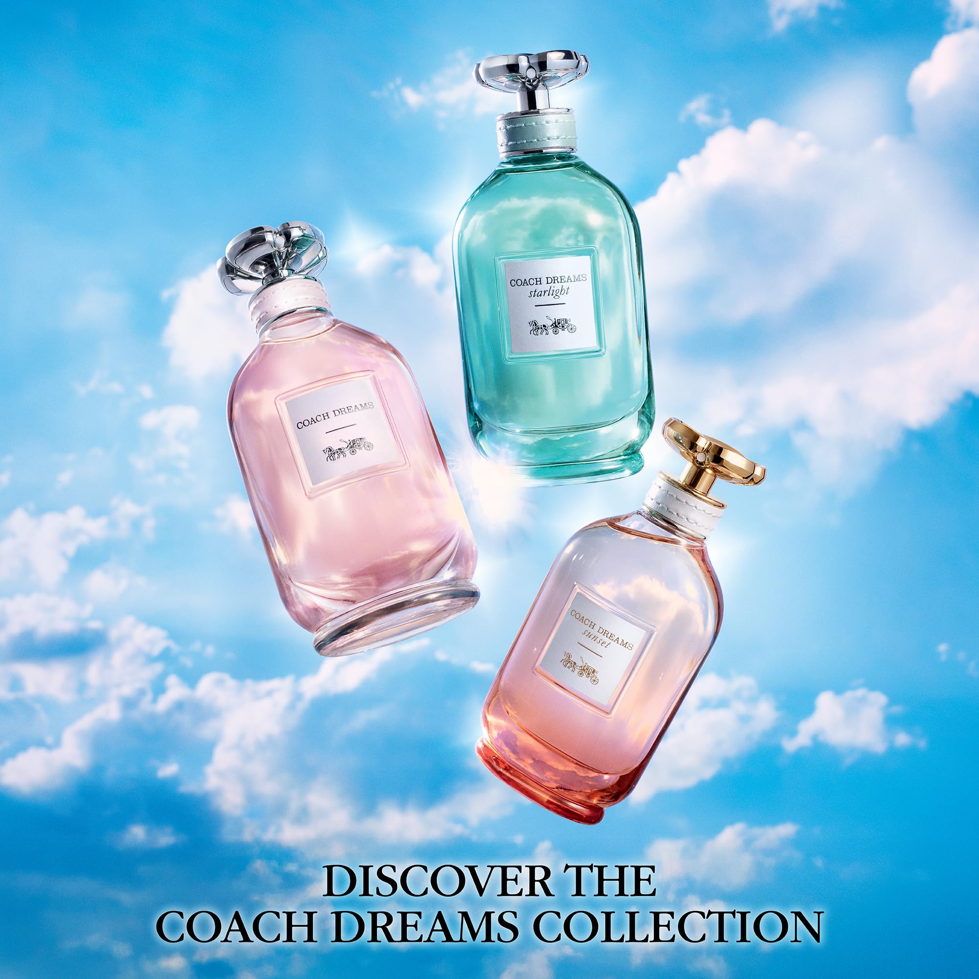 Coach Dreams Sunset bottles next to everyday items showing compact size and portability