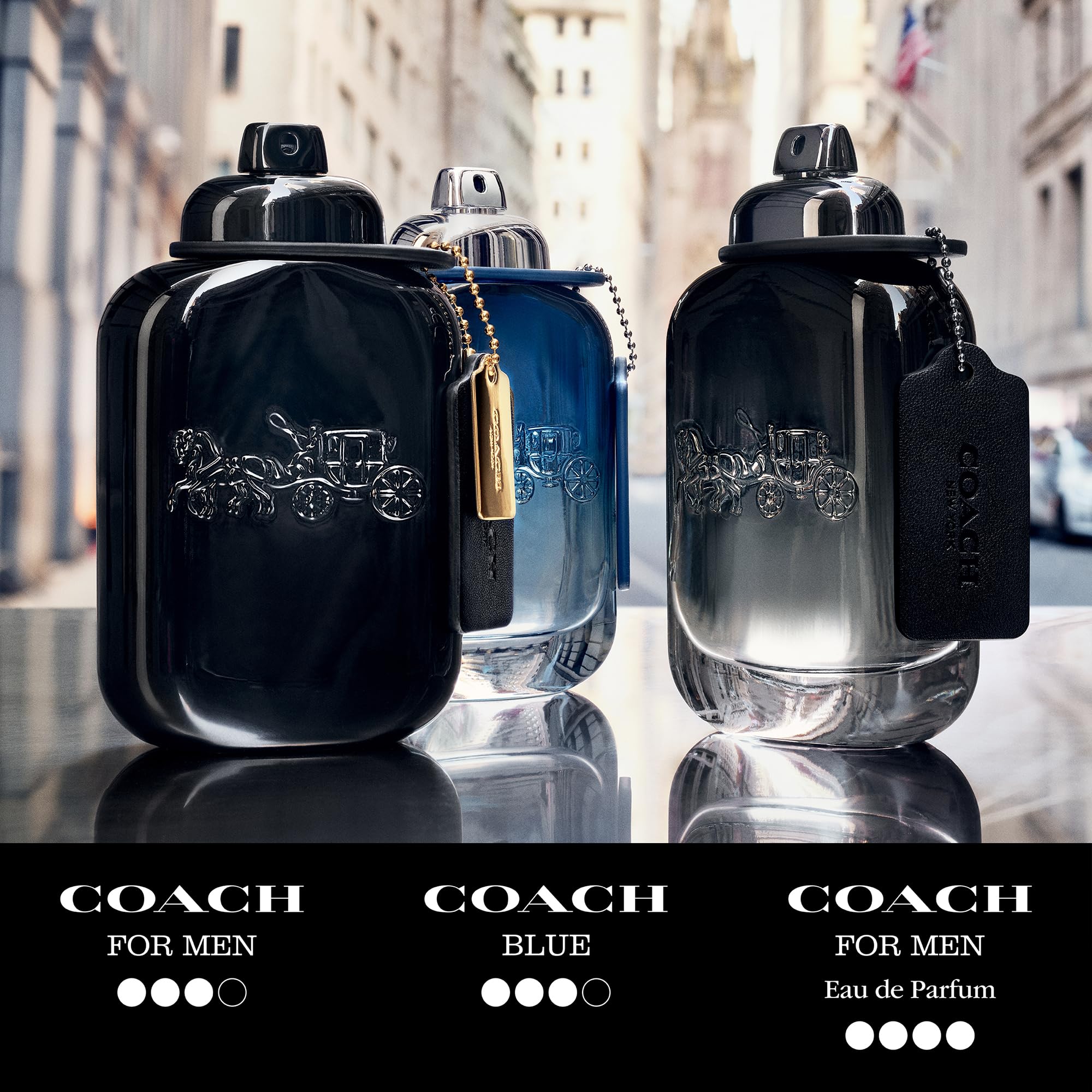 Coach bottle on table lifestyle scene suggests everyday urban use