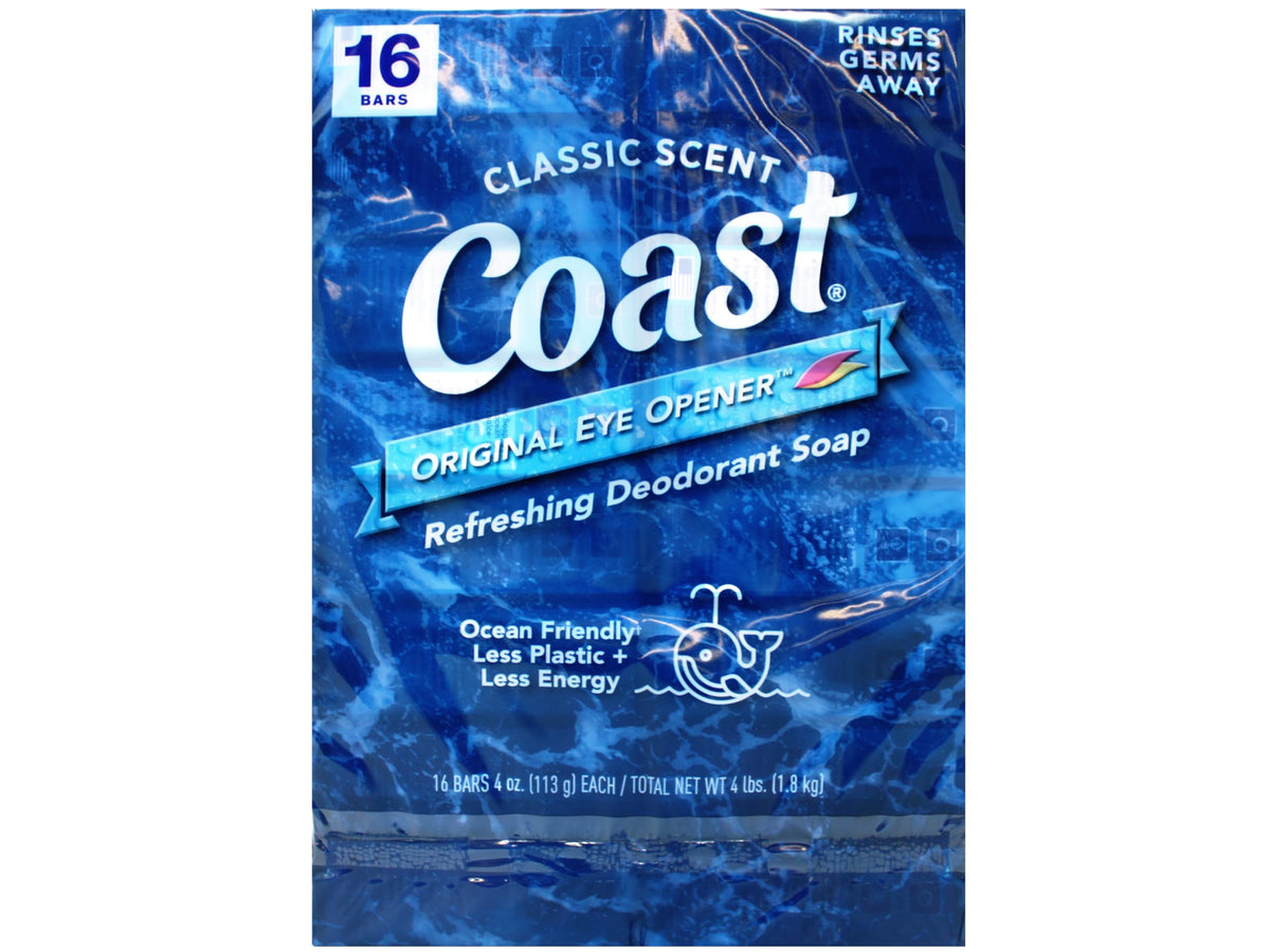 Coast front packaging showing 16 bars and long‑lasting supply benefit