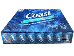 Coast label and wrapped bar indicating product details and fresh scent