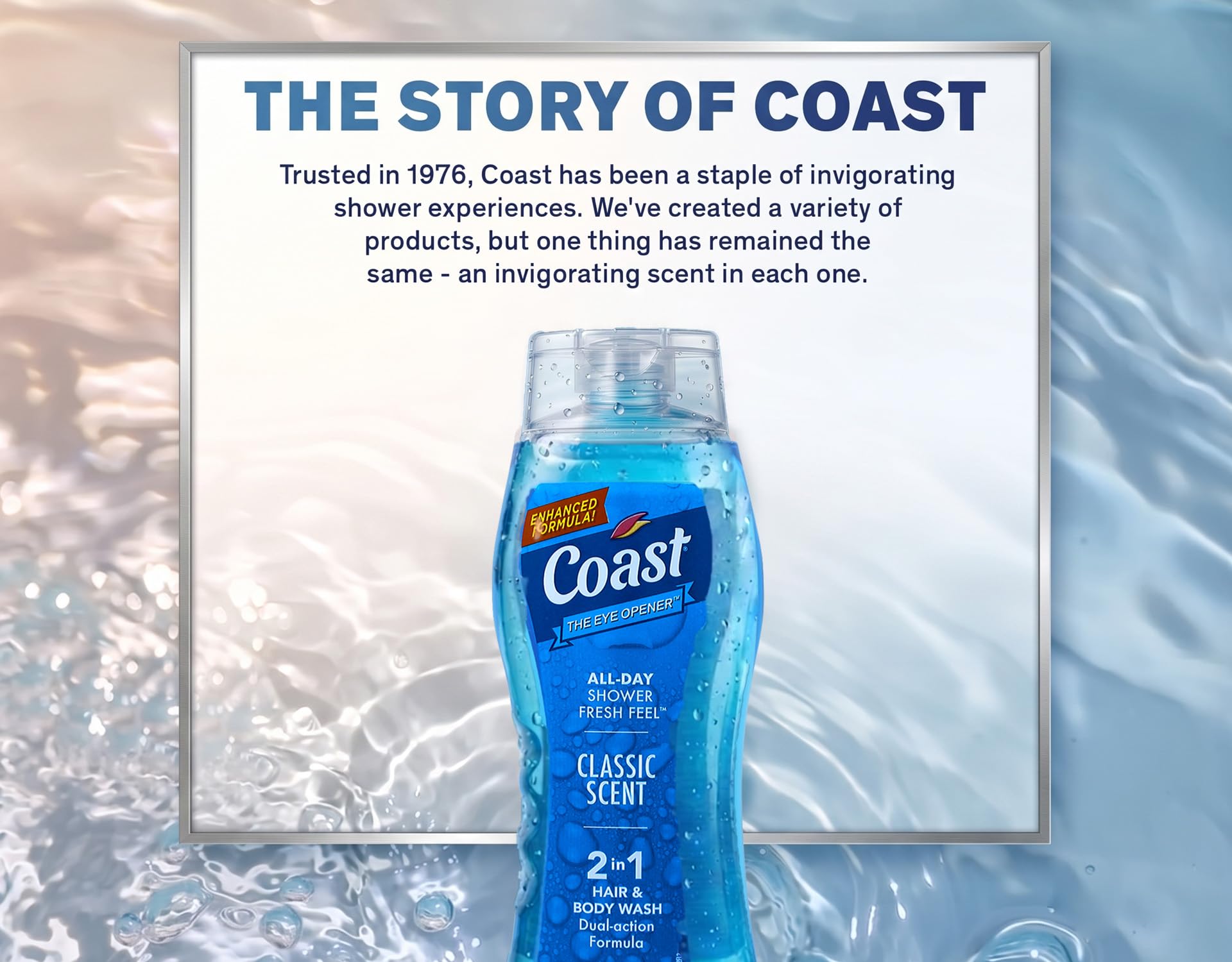 Coast next to hand to show scale of 18 fl oz bottle for value and portability