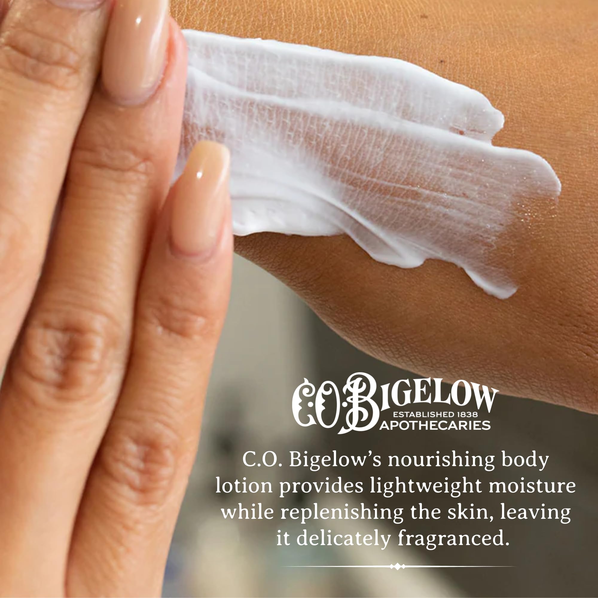 C. O. Bigelow lotion texture close-up demonstrating lightweight, fast-absorbing formula
