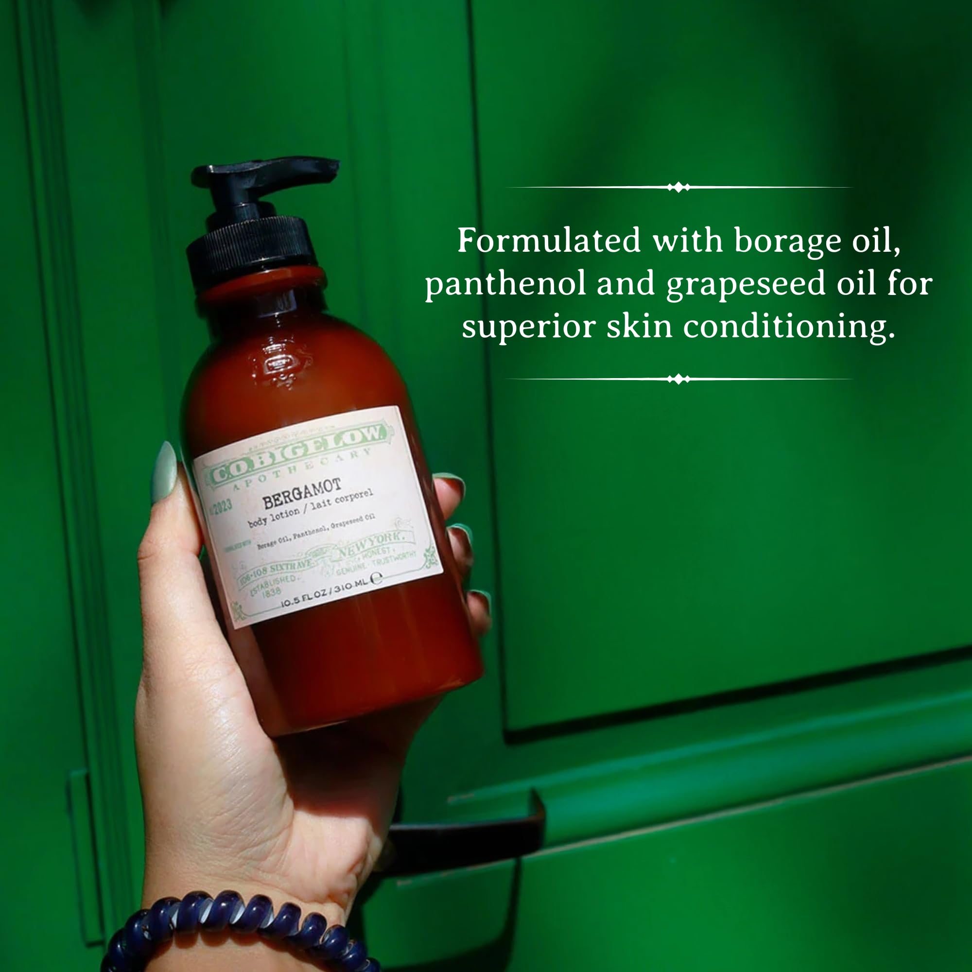C. O. Bigelow applying lotion to hands to show immediate softening benefit