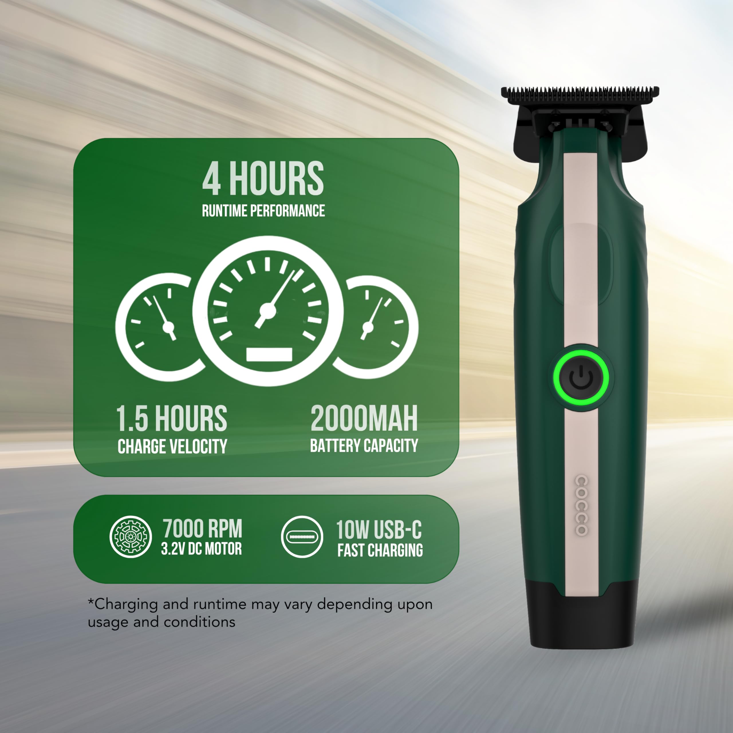 Cocco Veloce Lite on charging base with USB-C for fast recharges