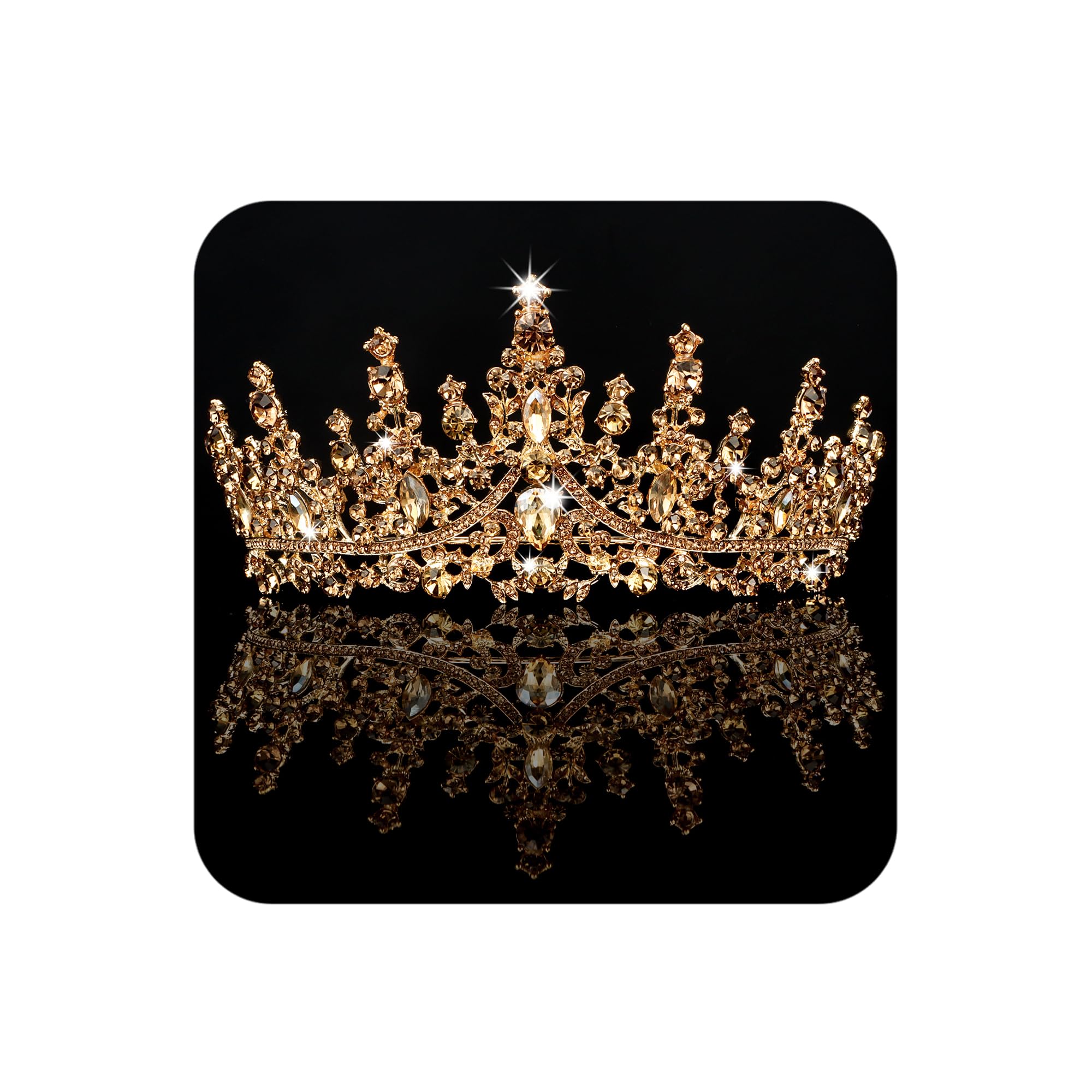 COCIDE front view gold tiara showing regal sparkle and wearable design