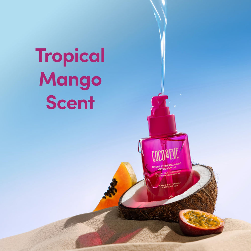Coco & Eve ingredients flatlay with Inca Inchi and tropical fruits for nourishing benefits
