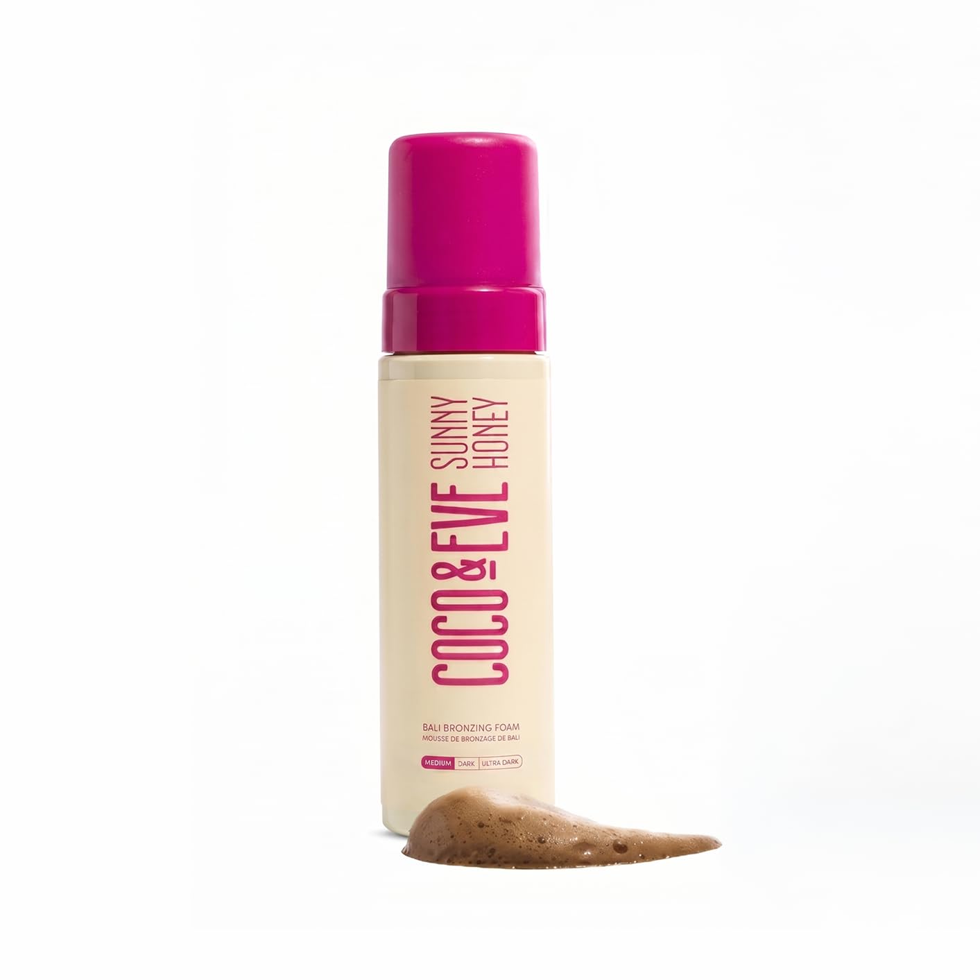 Coco & Eve front packaging showing medium bronzing mousse and benefits