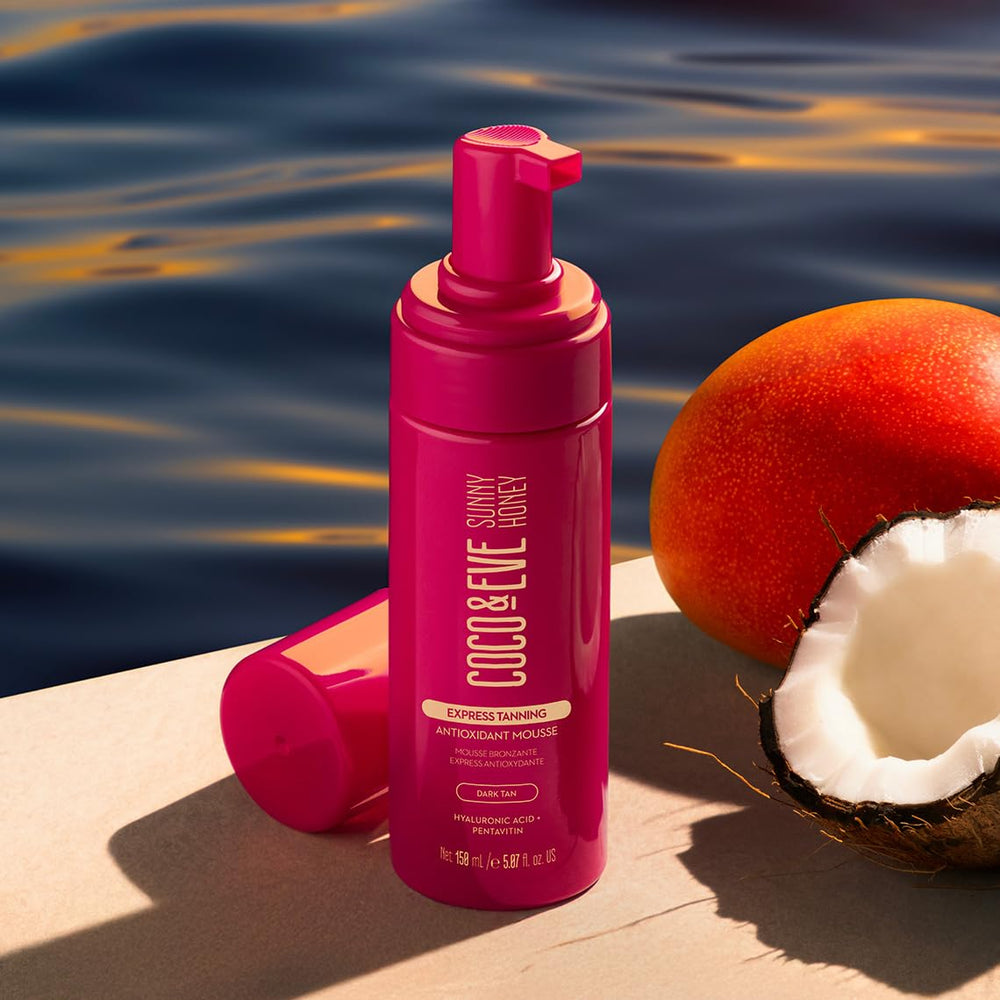 Coco & Eve open bottle with foam on skin showing fast-developing color