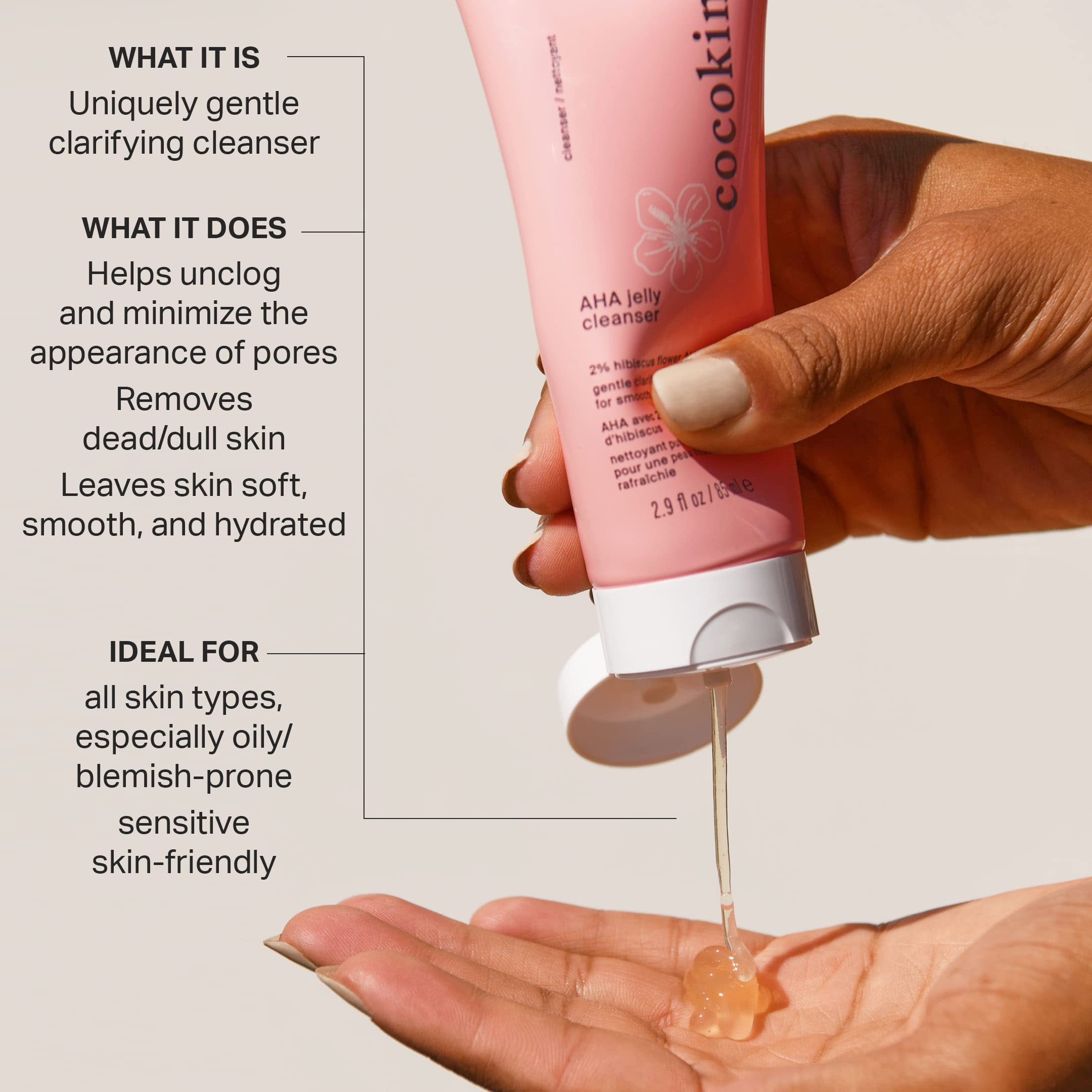 Cocokind jelly texture close-up highlighting gel clarity and gentle application