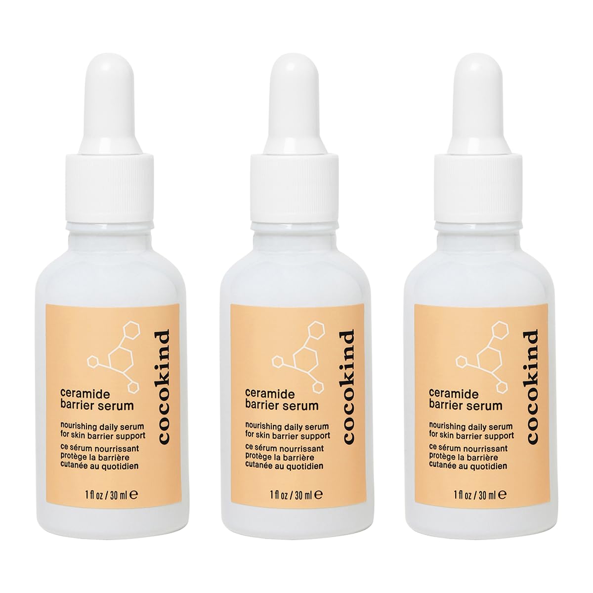 Cocokind front packaging showing three bottles and benefits