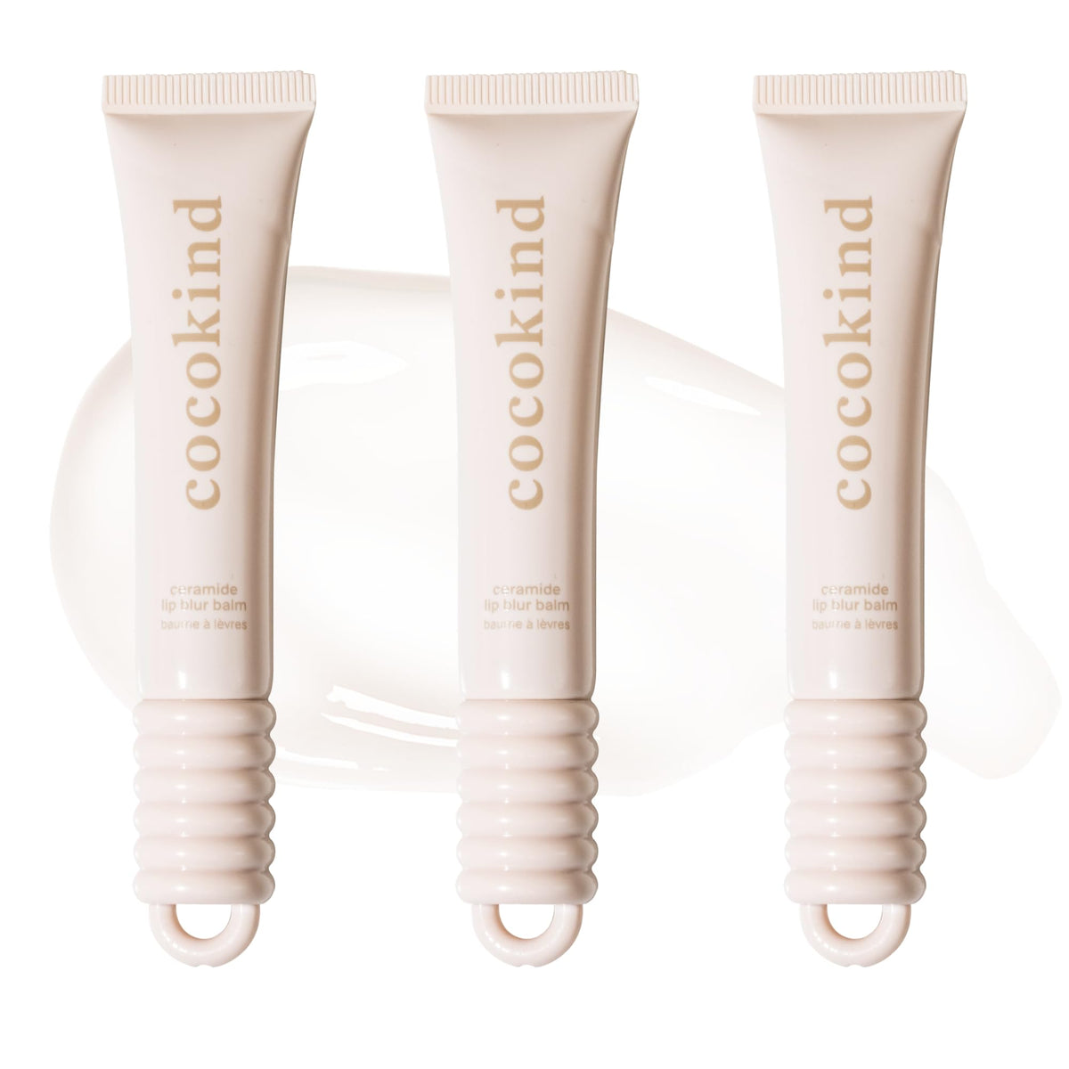 Cocokind front packaging showing three lip balms and product benefits