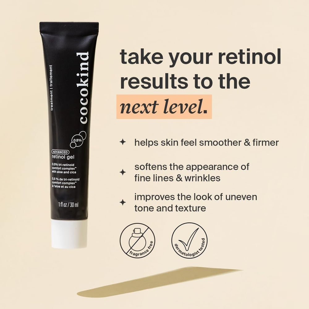 Cocokind retinol gel texture close-up illustrating lightweight, fast-absorbing feel