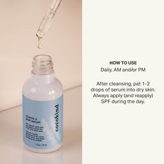 Cocokind bottle beside ingredients list highlighting vitamin C and hydration benefit
