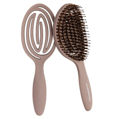 cocomintbeauty front view of soft taupe brush showing sleek paddle and handle, promotes easy grooming