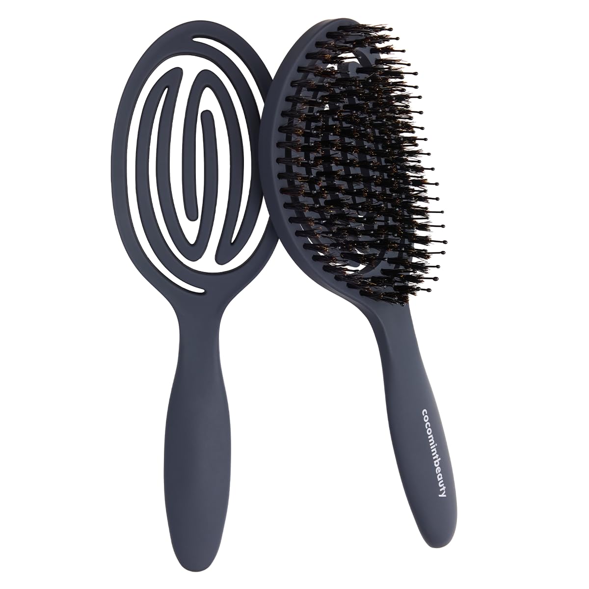 cocomintbeauty front view of brush showing ergonomic shape and benefit of comfortable detangling