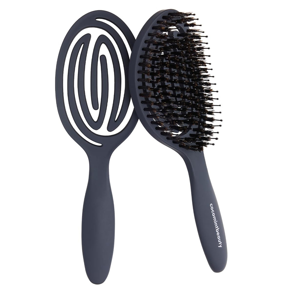 cocomintbeauty front view of brush showing ergonomic shape and benefit of comfortable detangling