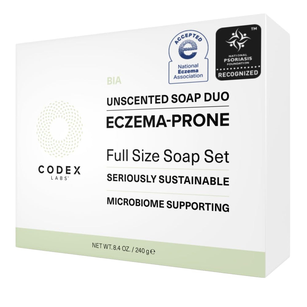 Codex Labs soap label and EWG certification badge emphasizing safe formulation