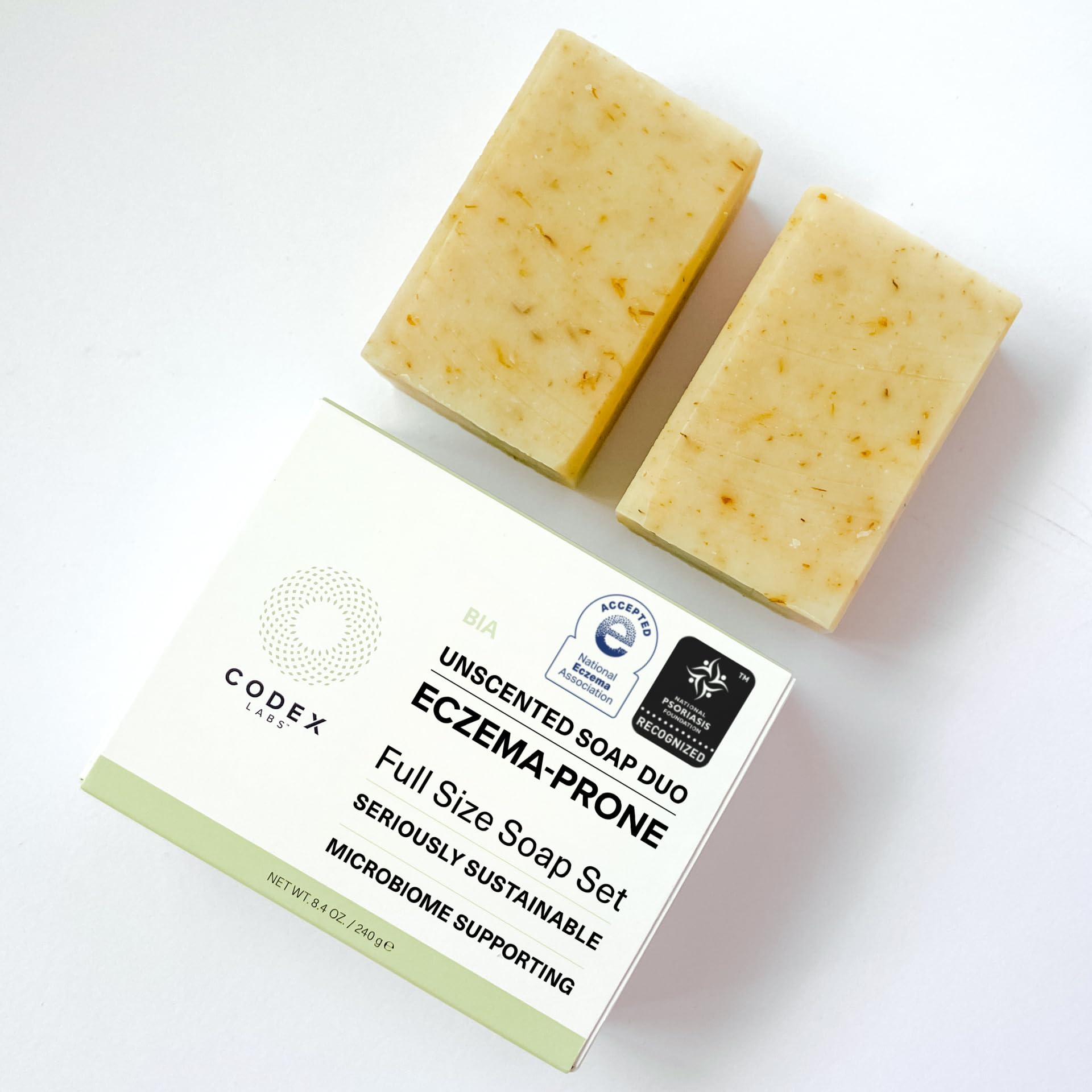 Codex Labs soap in hand for scale showing compact bar size and portability