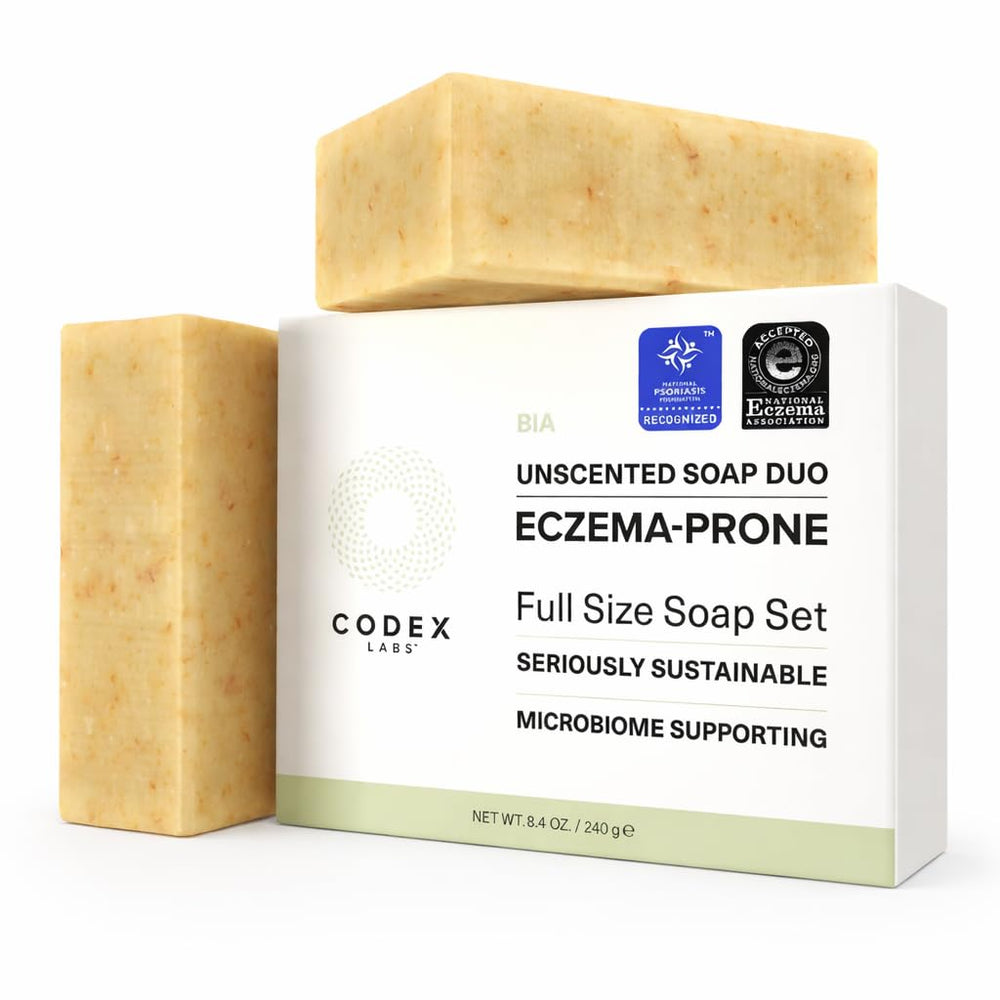 Codex Labs front packaging showing unscented soap benefits and gentle formula