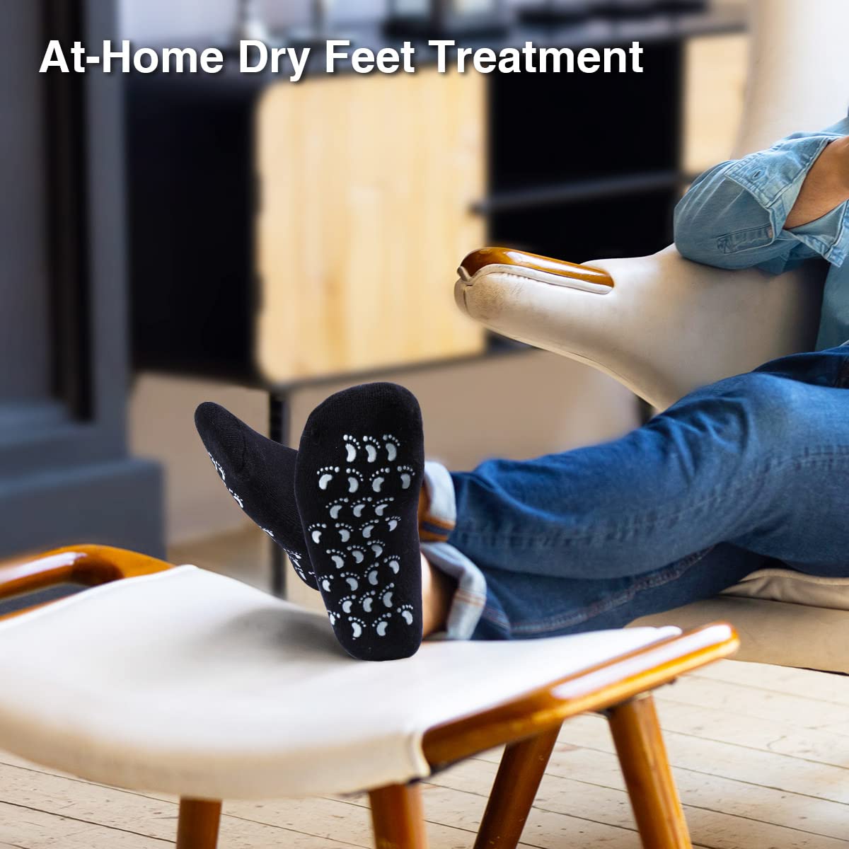 Codream socks in a home spa setting showing convenient at-home treatment