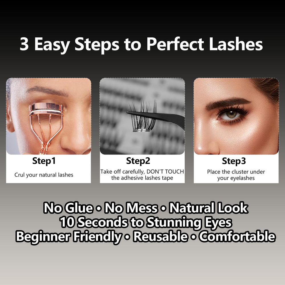 CoFier applying a cluster under natural lashes demonstrating quick placement