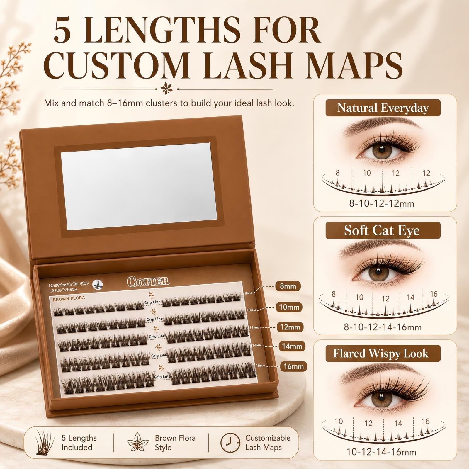 CoFier close-up of lash cluster base adhesive demonstrating easy peel-and-apply benefit