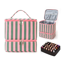 Cohawk front view of striped organizer bag showing compact handle and design for easy transport