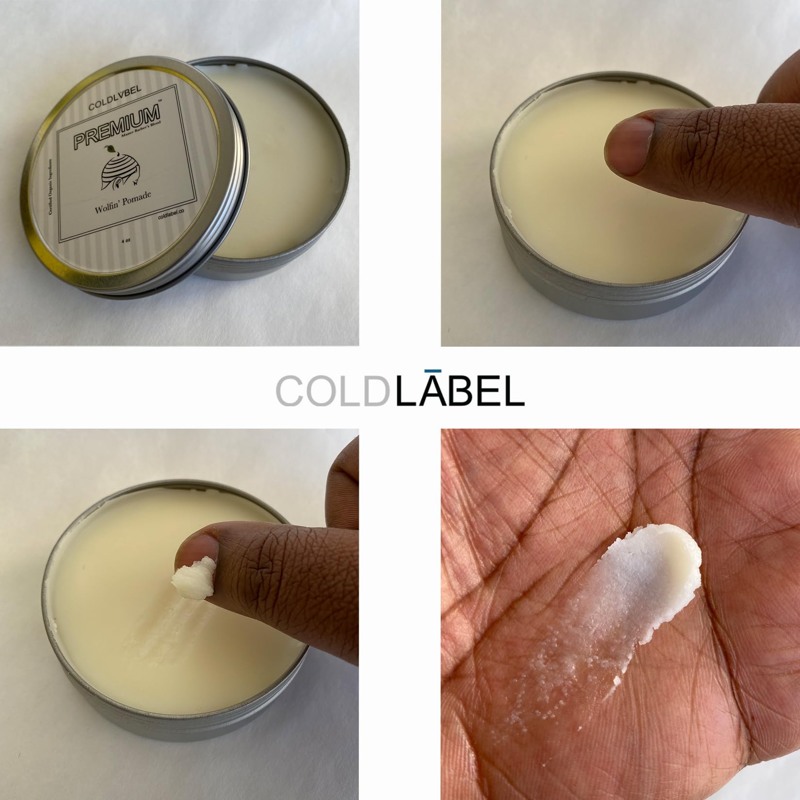 COLDLABEL Wolfin Pomade ingredients flatlay of oils and butters promoting nourishment